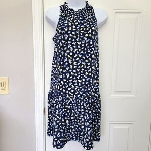 NWT Banana Republic Navy Printed High Neck Ruffled Sleeveless Flounce Dress XS